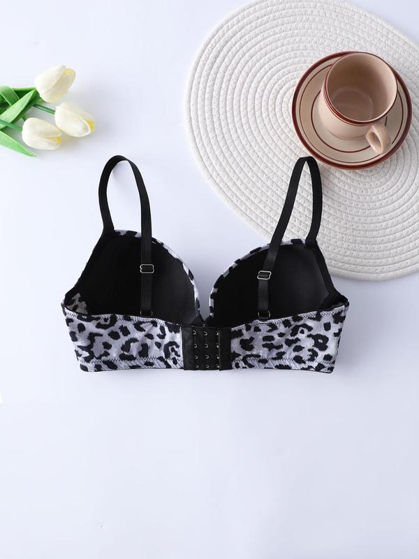 Women's Leopard Print Bra, Push Up Bra, Casual Soft Comfortable Adjustable Strap Lingerie Top for Daily Wear, Women's Lingerie for All Seasons