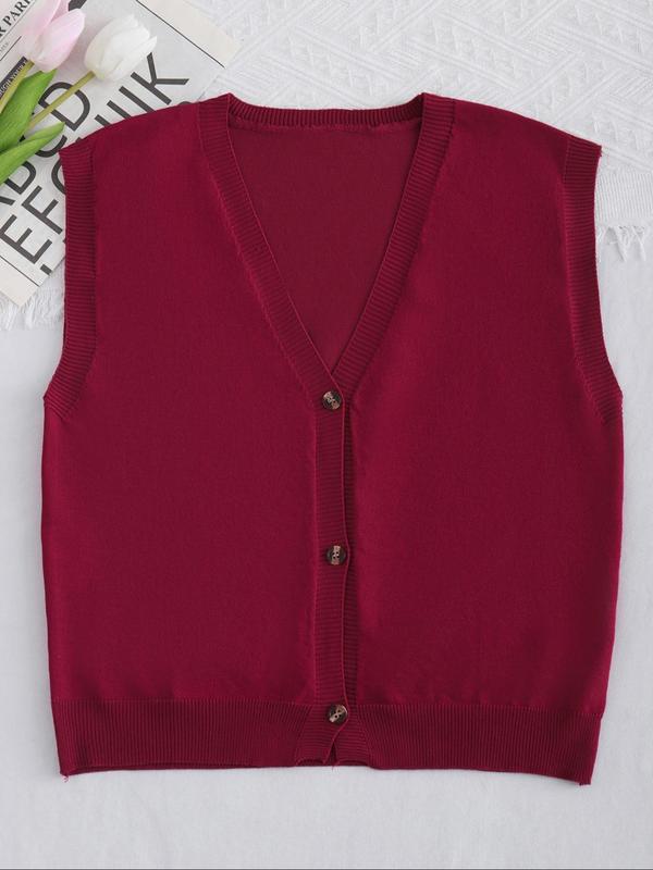 Women's Solid Color Button Front Vest Cardigan, Casual Sleeveless Knitwear for Spring & Fall, Fashion Women's Knit Clothing for Daily Wear