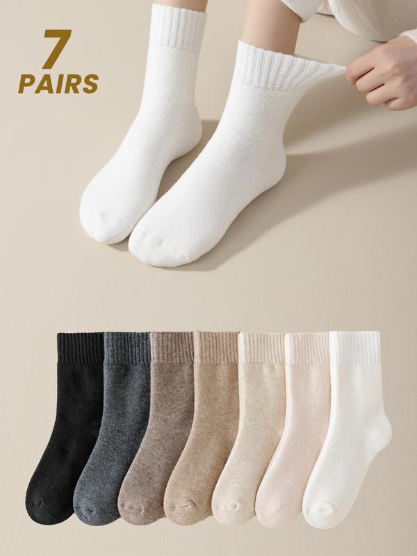 Women's Solid Thermal Lined Mid-calf Socks, Casual Soft Comfy Warm Crew Socks for Fall & Winter, Women's Socks for Daily Wear