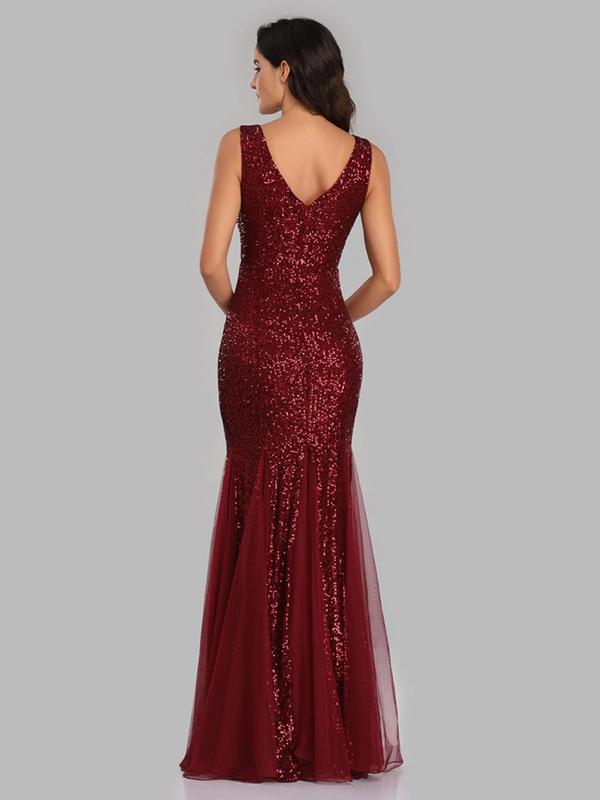 Women's Glitter Sequin Backless Tank Dress, Elegant Deep V Neck Sleeveless Bodycon Dress for Evening Party & Banquet, Ladies' Clothes for All Seasons