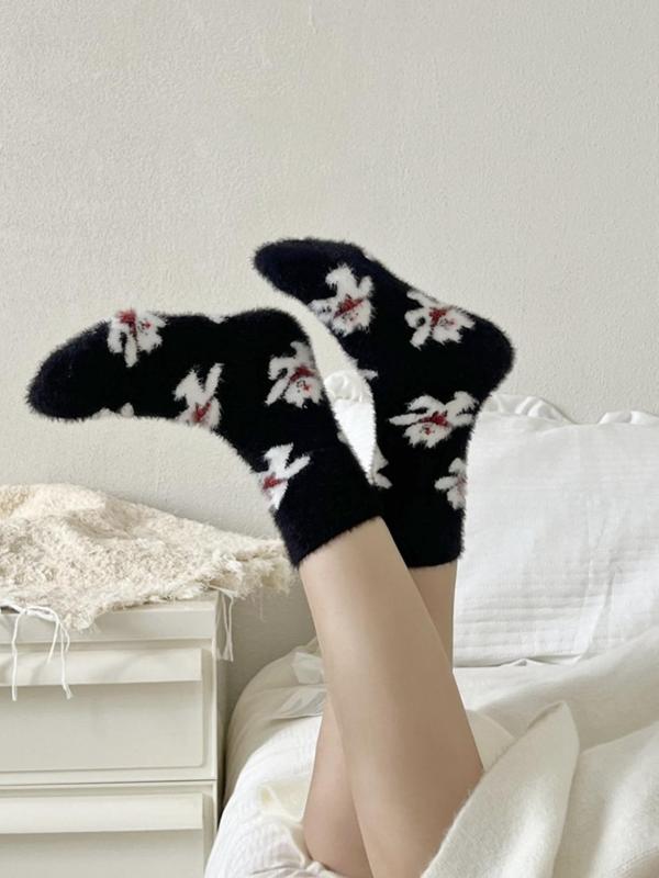 Women's Cute Animal Print Fuzzy Socks, Casual Soft Comfy Floor Socks for Fall & Winter, Women's Socks for Daily Wear