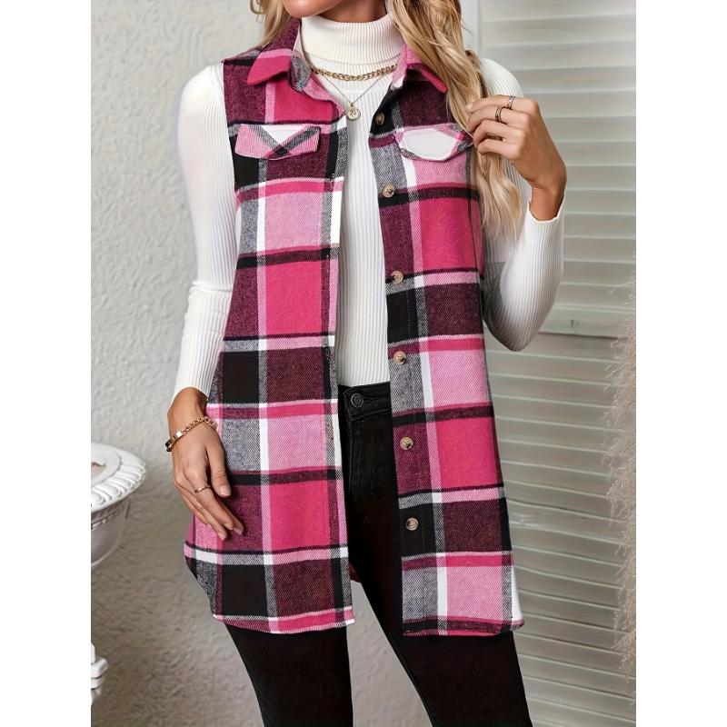 Stylish Plaid Lapel Suit Vest - Women's Fashion Vests for Spring, Autumn, and Winter - Classic Fit, Soft Fabric, and Versatile Design