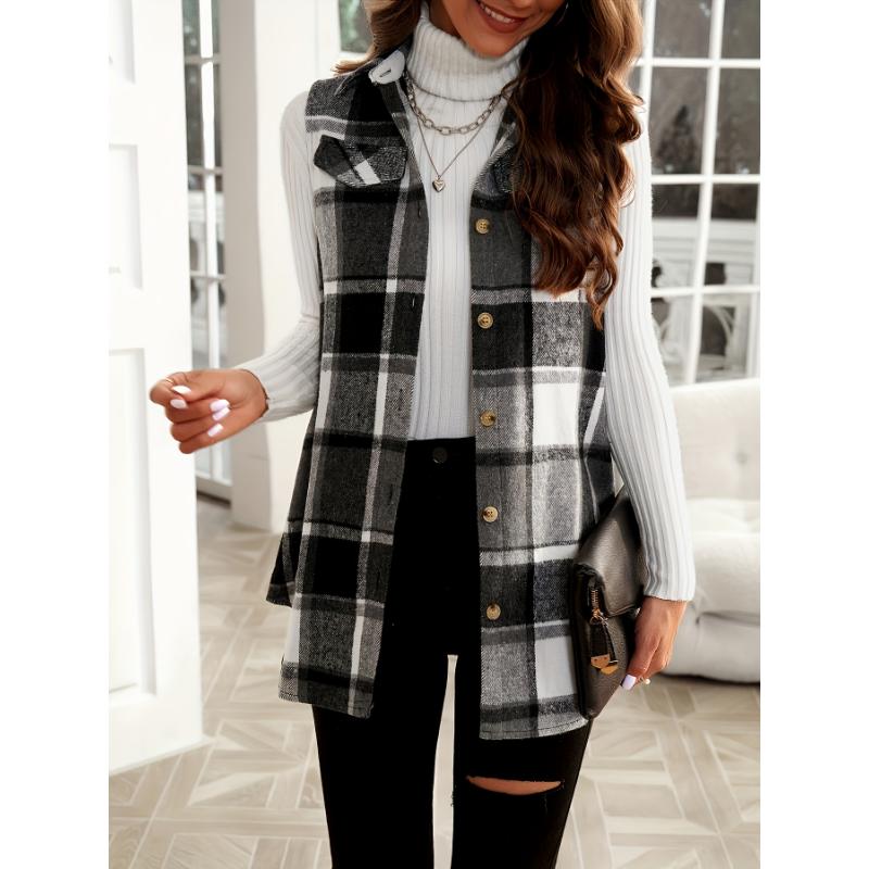 Stylish Plaid Lapel Suit Vest - Women's Fashion Vests for Spring, Autumn, and Winter - Classic Fit, Soft Fabric, and Versatile Design