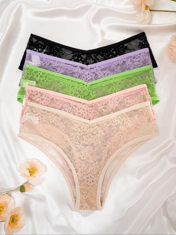 Women's Contrast Lace Sheer Briefs, Soft Comfy Breathable Knicker for Daily Wear, Underwear for All Seasons