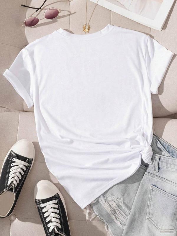 Women's Letter Print Round Neck Tee, Casual Short Sleeve Crew Neck T-Shirt for Summer, Fashion Women's Top for Daily Wear