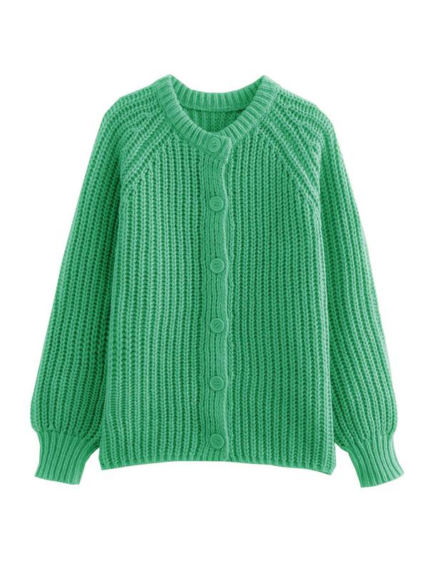 Women's Solid Color Button Front Cable Knit Cardigan, Casual Long Sleeve Open Front Knitwear for Fall & Winter, Fashion Ladies' Knit Clothing for Daily Wear