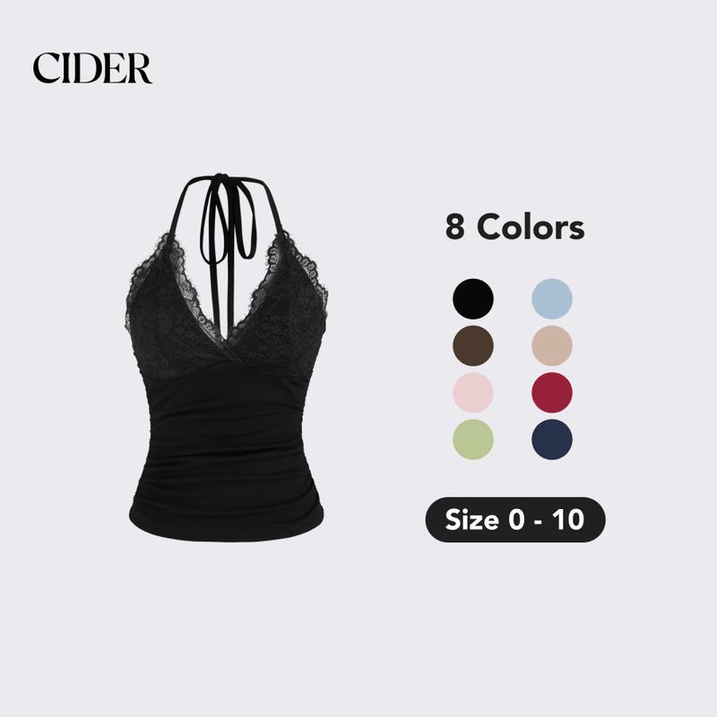 Cider [8 colors, size 0-10] French Riviera Vacation Halter Neckline Solid Backless Crop Top