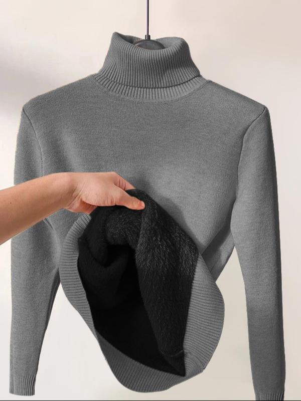 Womenswear Plain High Neck Sweater, Casual Long Sleeve Jumper for Fall & Winter, Sweaters for Women, Lady Minimalist Ladies' Knit Clothing for Daily Wear