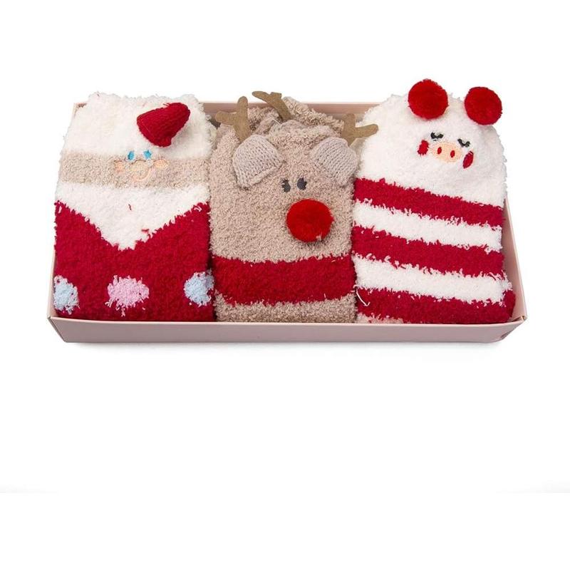 Christmas Fuzzy Socks for Girls - 3 Pairs of Women Cabin Slipper Socks Cute  Super Warm