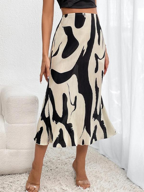 Women's Colorblock Print High Waist Skirt, Lady Elegant Comfort Midi Skirt For Beach Holiday Vacation, Ladies Summer Clothes, Womenswear Bottom, Back To School Outfit