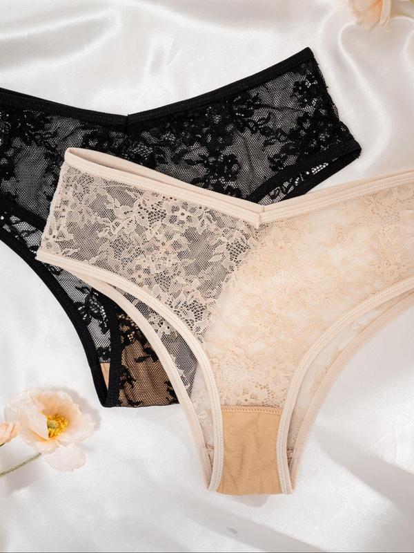 Women's Contrast Lace Sheer Briefs, Soft Comfy Breathable Knicker for Daily Wear, Underwear for All Seasons