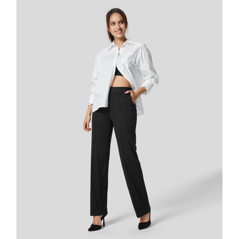 Halara High Waisted Side Pocket Straight Leg Work Suit Pants semi pants