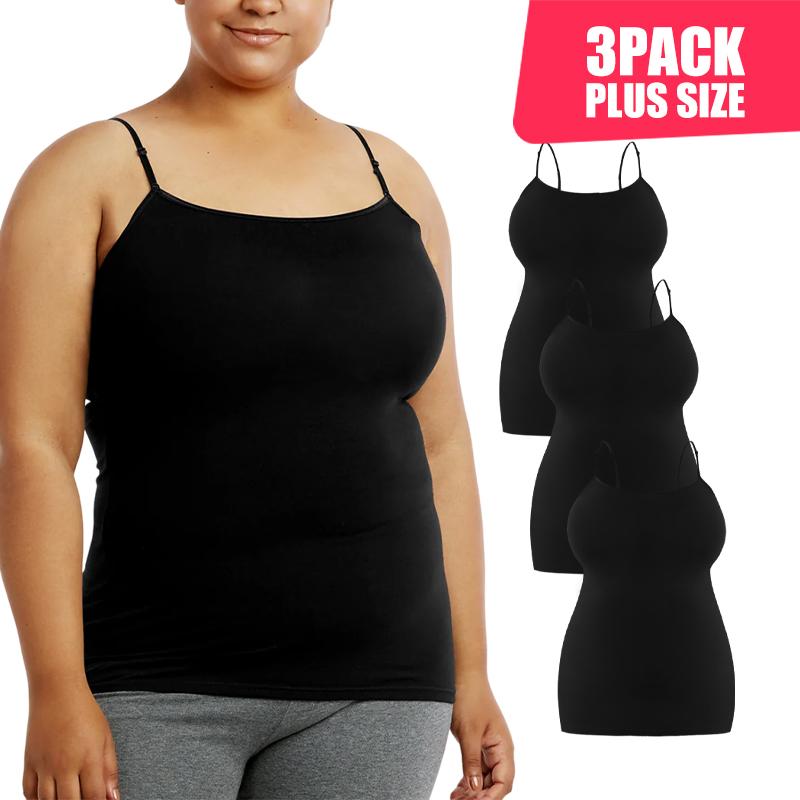 3 Pack Women's Curvy Plus Size Seamless Scoop Neck Camisole Tank Top with Adjustable Spaghetti Strap Plus Free Size, Stretch Seamless Sleeveless Basic Layering Gym Athletic Yoga Tops, Womenswear Basic Undershirts Camisoles, Everyday Layers Comfort Lady