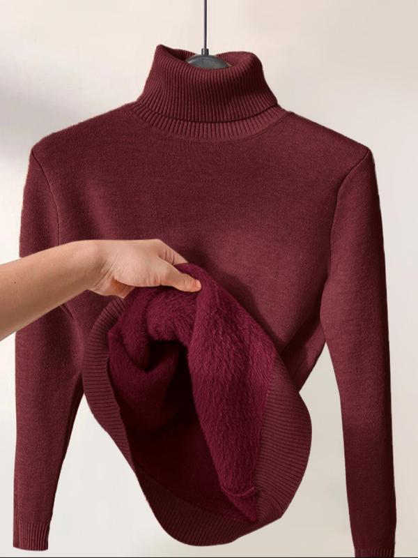 Womenswear Plain High Neck Sweater, Casual Long Sleeve Jumper for Fall & Winter, Sweaters for Women, Lady Minimalist Ladies' Knit Clothing for Daily Wear