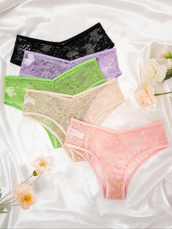 Women's Contrast Lace Sheer Briefs, Soft Comfy Breathable Knicker for Daily Wear, Underwear for All Seasons