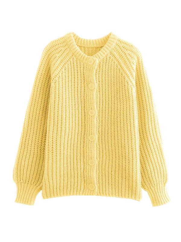 Women's Solid Color Button Front Cable Knit Cardigan, Casual Long Sleeve Open Front Knitwear for Fall & Winter, Fashion Ladies' Knit Clothing for Daily Wear