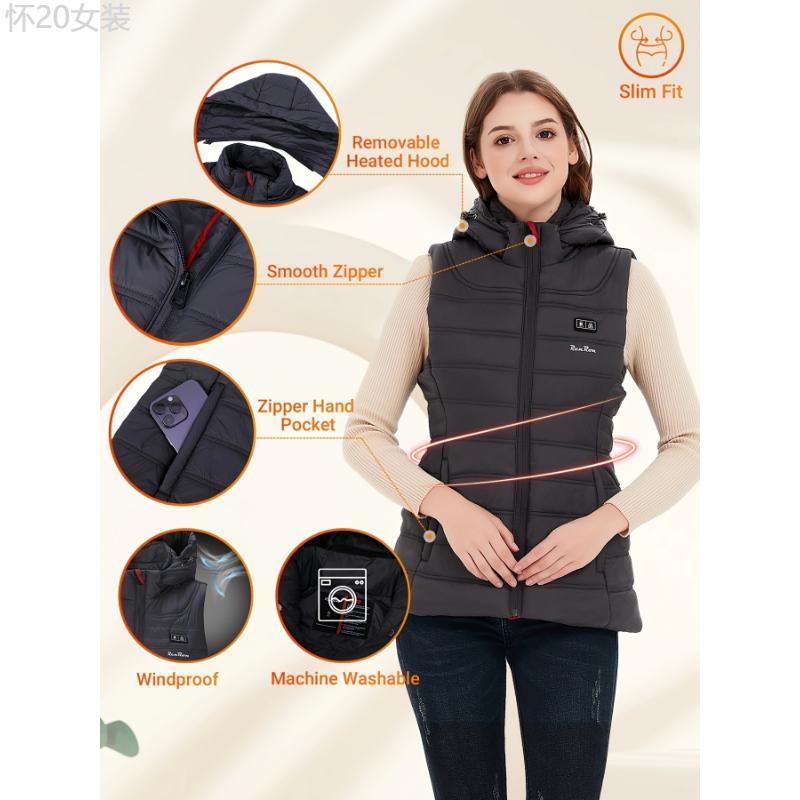 Heated Vest Women Lightweight - 7.4V 16000mAh Battery Pack, Detachable Heated Hood, Slim Fit Womens Heated Vest Collar Fabric