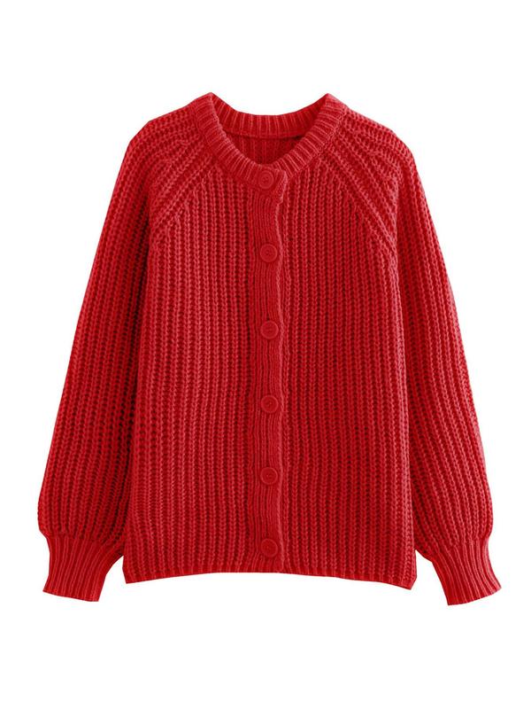 Women's Solid Color Button Front Cable Knit Cardigan, Casual Long Sleeve Open Front Knitwear for Fall & Winter, Fashion Ladies' Knit Clothing for Daily Wear