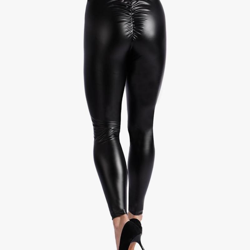 Women's V Back Faux Leather Leggings with Scrunch Butt Lifting and V Cut Waist - Bottom, Womenswear