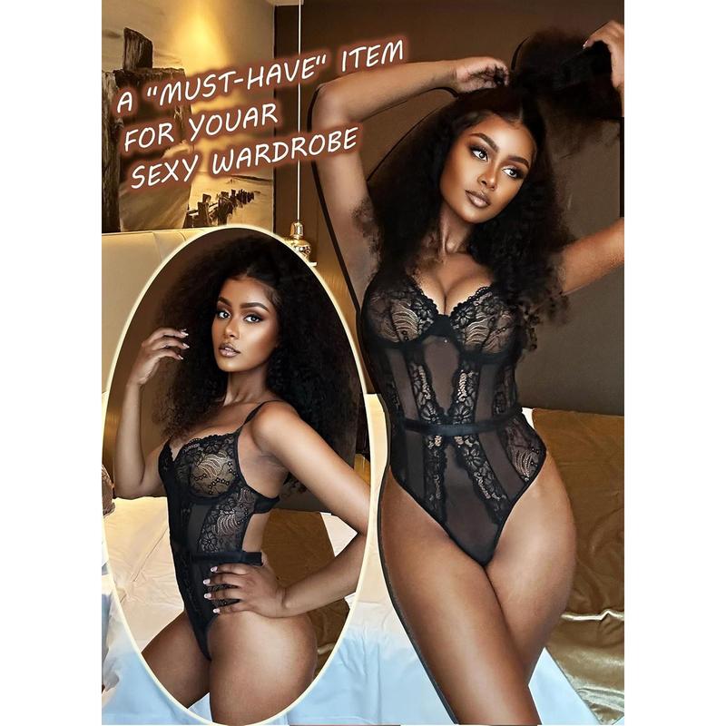 Women Lingerie Bodysuit Lace Teddy Snap Crotch One Piece Underwire Babydoll