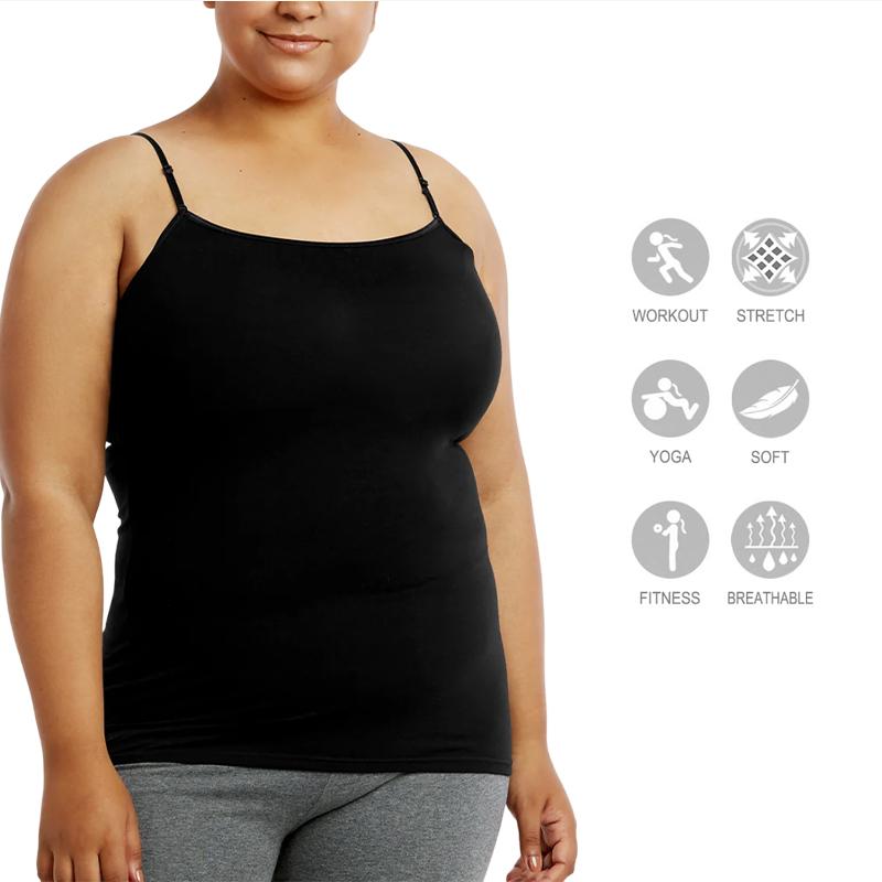 3 Pack Women's Curvy Plus Size Seamless Scoop Neck Camisole Tank Top with Adjustable Spaghetti Strap Plus Free Size, Stretch Seamless Sleeveless Basic Layering Gym Athletic Yoga Tops, Womenswear Basic Undershirts Camisoles, Everyday Layers Comfort Lady