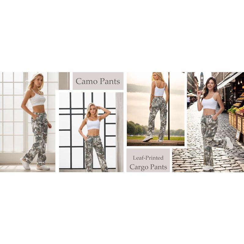 2024 new women's viral camouflage pants overalls high waist loose wide leg camouflage military uniform slim pocket jogging sweatpants dance pants Womenswear Bottoms Comfort pantaloons pants