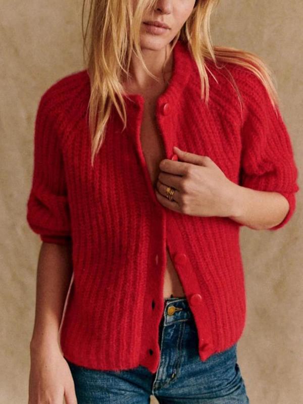 Women's Solid Color Button Front Cable Knit Cardigan, Casual Long Sleeve Open Front Knitwear for Fall & Winter, Fashion Ladies' Knit Clothing for Daily Wear