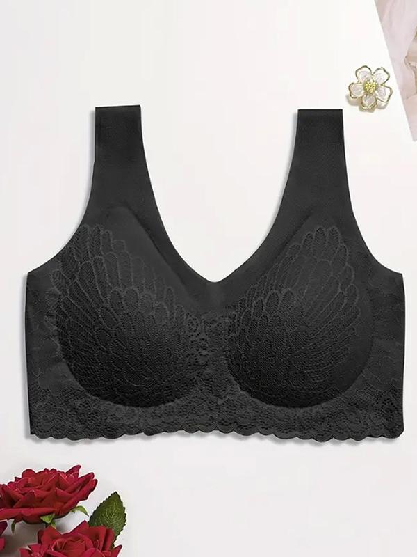 Women's Solid Color Backless Lace Bra, Casual Comfortable Breathable Wireless Push Up Bra, Ladies Lingerie for All Seasons