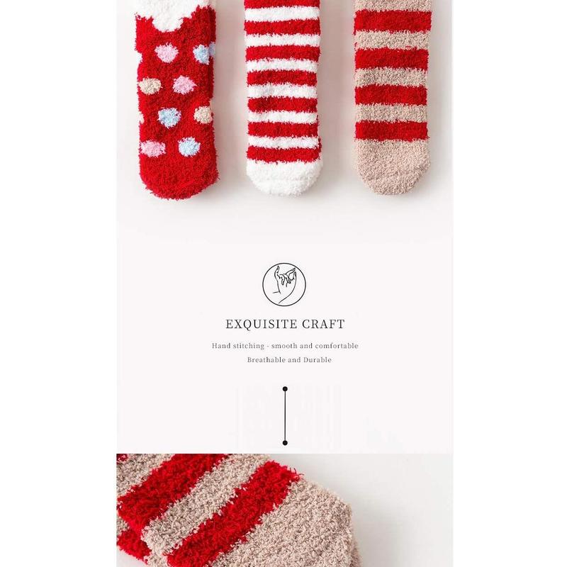 Christmas Fuzzy Socks for Girls - 3 Pairs of Women Cabin Slipper Socks Cute  Super Warm