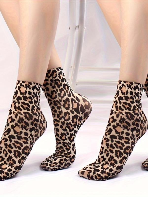 Women's 3 Pairs Leopard Print Crew Socks, Fashion Casual Comfy Breathable Socks for Daily Outdoor Wear, Ladies Socks for All Seasons