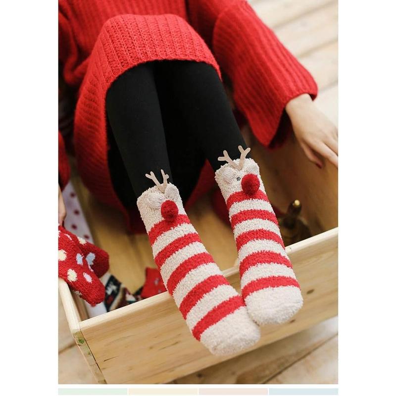 Christmas Fuzzy Socks for Girls - 3 Pairs of Women Cabin Slipper Socks Cute  Super Warm