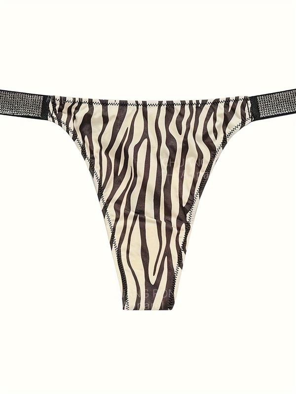 Women's 4-Pack Sexy Panties, Low-Rise Stretch Animal Print Thongs, Includes Leopard, Zebra, And Spotted Designs, Comfortable And Breathable