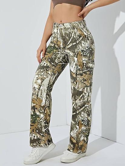 2024 new women's viral camouflage pants overalls high waist loose wide leg camouflage military uniform slim pocket jogging sweatpants dance pants Womenswear Bottoms Comfort pantaloons pants