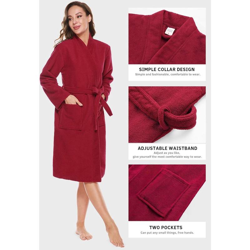 Beibei Womenswear  Kimono Bathrobe for Women Terry Cloth Robes knee length towel Bathrobe Gowns Loungewear Nightwear Long Sleeve Basic