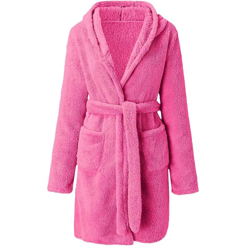 Robes Women Bathrobe Hooded Fuzzy Short Robe Belt Pockets Long Sleeve Fluffy Robe Fuzzy Cute Robe