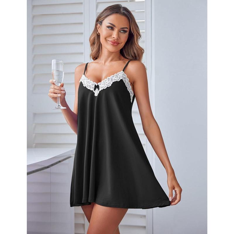 Women Lace Nightgown Sexy Spaghetti Strap Cami Sleeveless Chemise Sleepwear Sleep Dress Women's Lace Sheer Lace sexy sleepwear