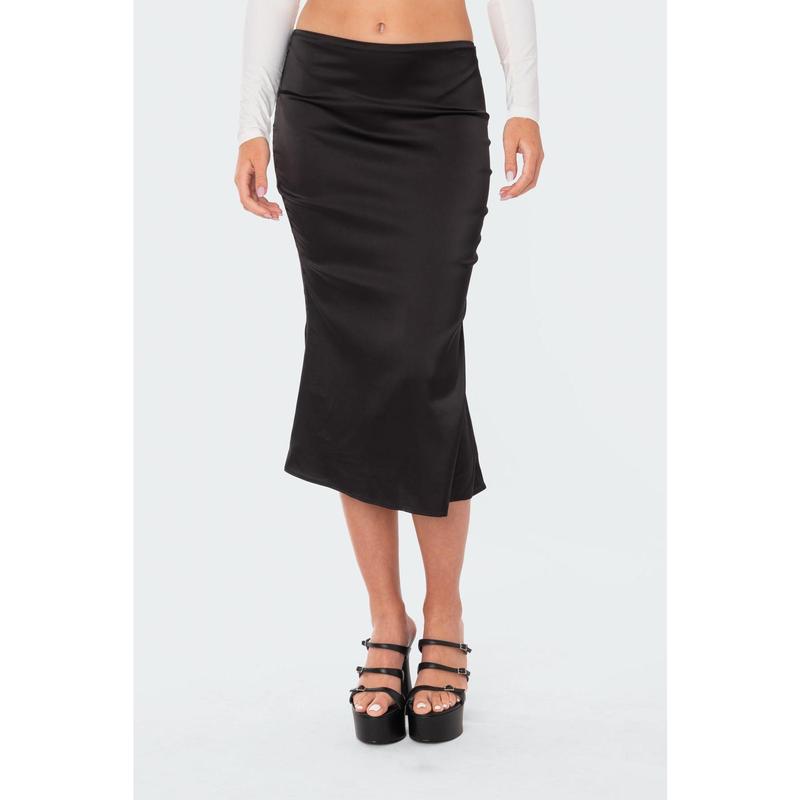 Low-Rise Satin Midi Skirt