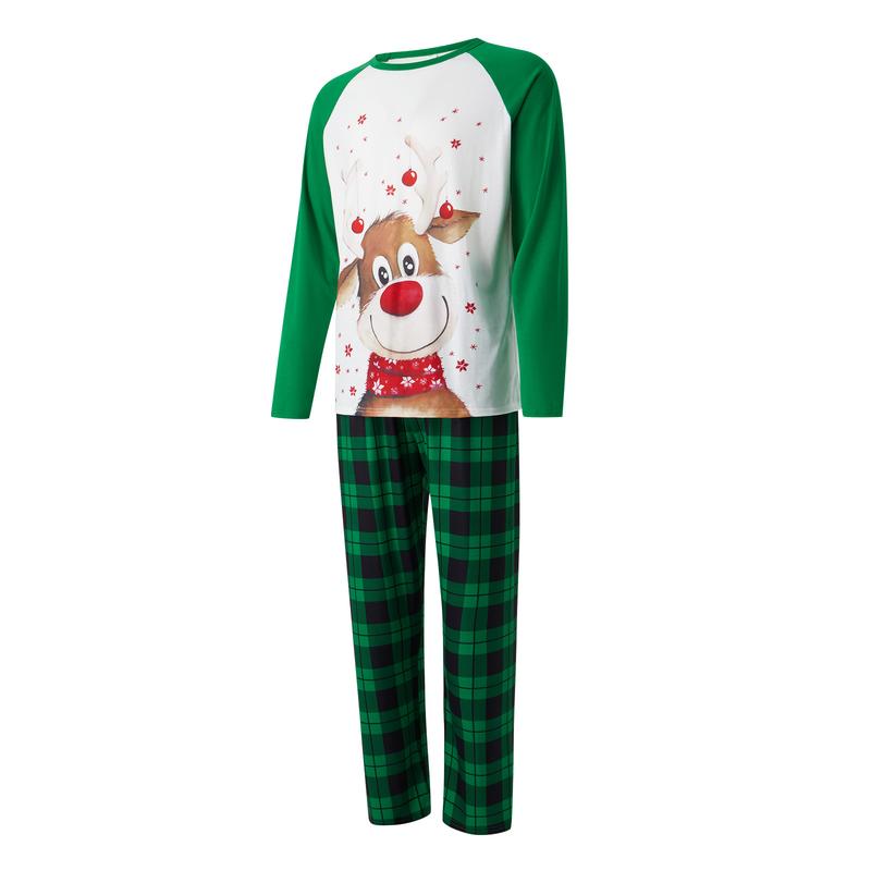 Family Matching Christmas Pajamas Sets Xmas Pj's Clothes Long Sleeve Elk Print Tops + Plaid Pants or Long Sleeve Patchwork Jumpsuit Sleepwear & Loungewear