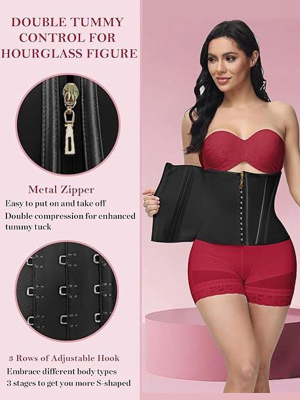 Women's Solid Zipper Front Adjustable Hook & Eye Closure Waist Trainer, Tummy Control Waist Cincher, Waist Shaper for Women, Tummy Tuck Shapewear, Shaper for Daily Wear