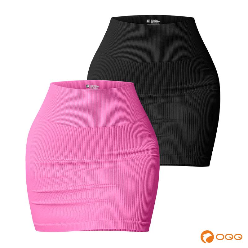 OQQfitness Womenswear Soft Summer Casual Party High Waist Stretchy Comfort Lady Mini Work Skirt