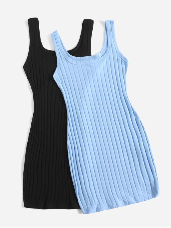 Women's Plain Ribbed Tank Nightdress, Casual Sleeveless PJ Sleepwear for Women, Pajama Dresses for Women Summer, Back To School Wear, Dress for Women, Lady Comfort Loungewear, Basic Nightwear, Minimalist Homewear