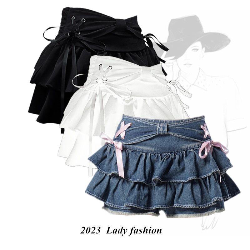 Women's clothing Little Eyes Teenage Girls' Dolls Blue Denim Pleated Skirt Hot Girl A- line Slimming Short Skirt Design Pantskirt Womenswear Bottom