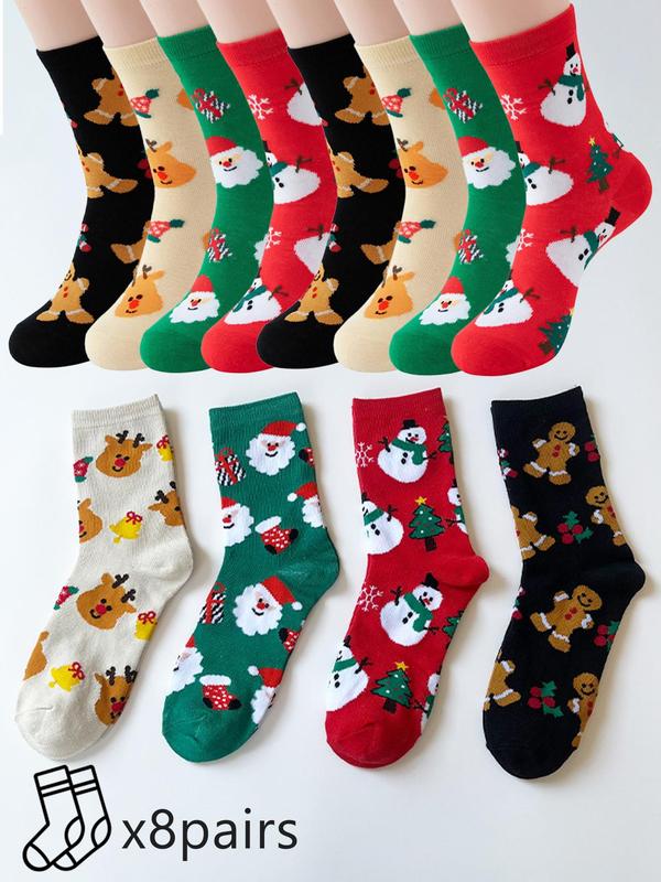 Women's Christmas Themed Cartoon Print Crew Socks, Casual Comfortable Breathable Mid-calf Socks for Daily Wear, Women's Socks for All Seasons