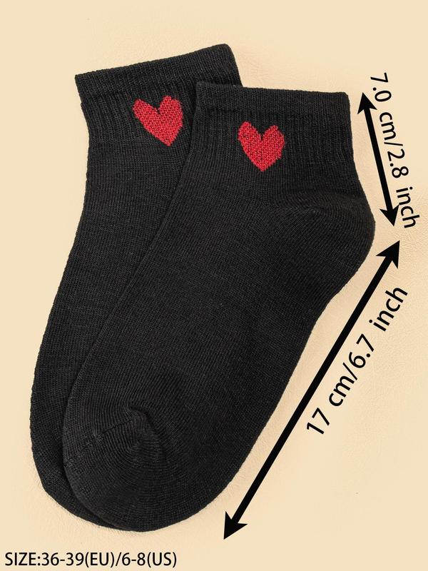 Women's 5 Pairs Heart Print Jacquard Ankle Socks, Lady Casual Style Soft Comfort Breathable Socks for Women, Multipack Low Cut Knit Crew Socks, Women's Comfortable Socks & Hosiery, Womenswear