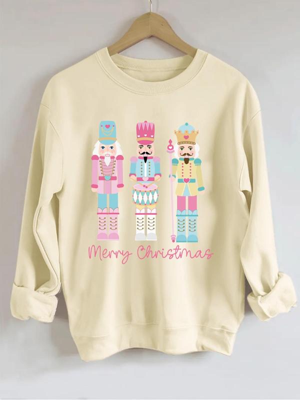 Women's Christmas Print Crew Neck Sweatshirt, Casual Long Sleeve Pullover for Daily Wear, Ladies Fall & Winter Clothes