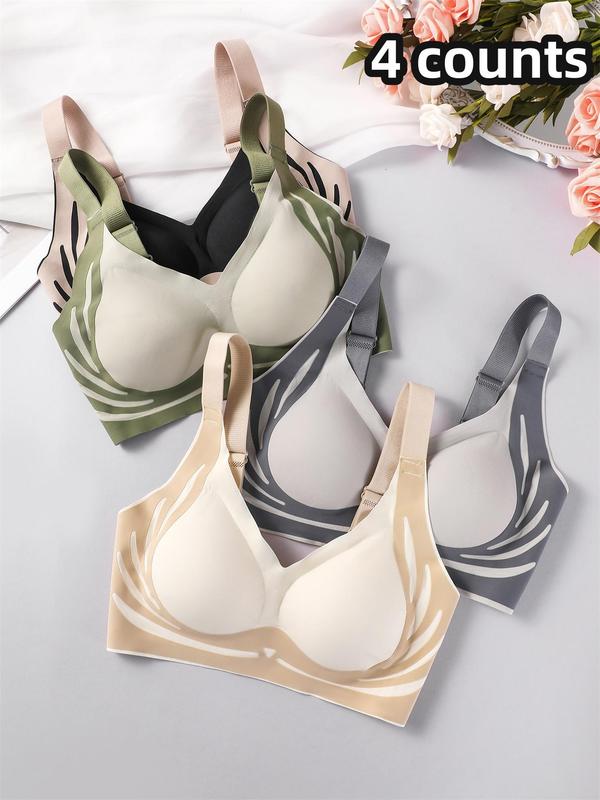 Women's Colorblock Print Wireless Bralette, Soft Comfy Breathable Bra, Women's Lingerie for All Seasons