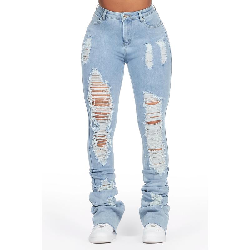 Got A Crush Light Wash Distressed Super Stacked Jean