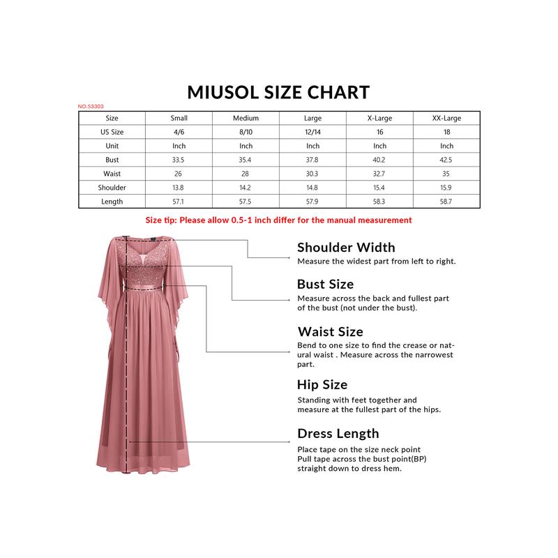 Miusol 53303 Women's Deep-V Neck Lace Contrast Sequin 3 4 Sleeve Formal Evening Maxi Dress