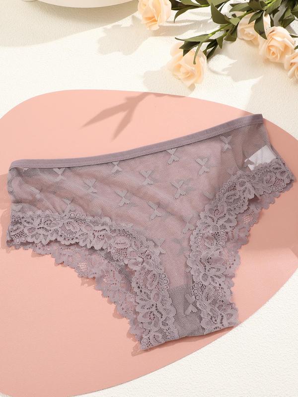 Women's 3pcs Butterfly & Floral Pattern Sheer Lace Knicker, Chic Breathable Comfortable Panties for Daily Wear, Ladies Underwear for All Seasons