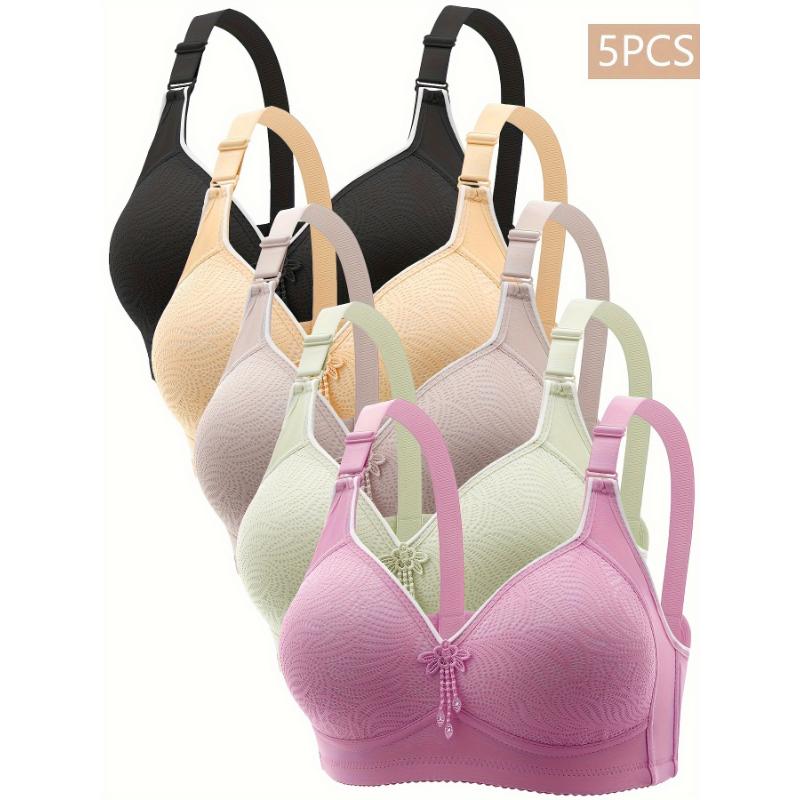 5pcs Solid Seamless Tassel Decor Wireless Tank Bra, Sexy Comfy Push Up Bra, Women's Lingerie & Underwear